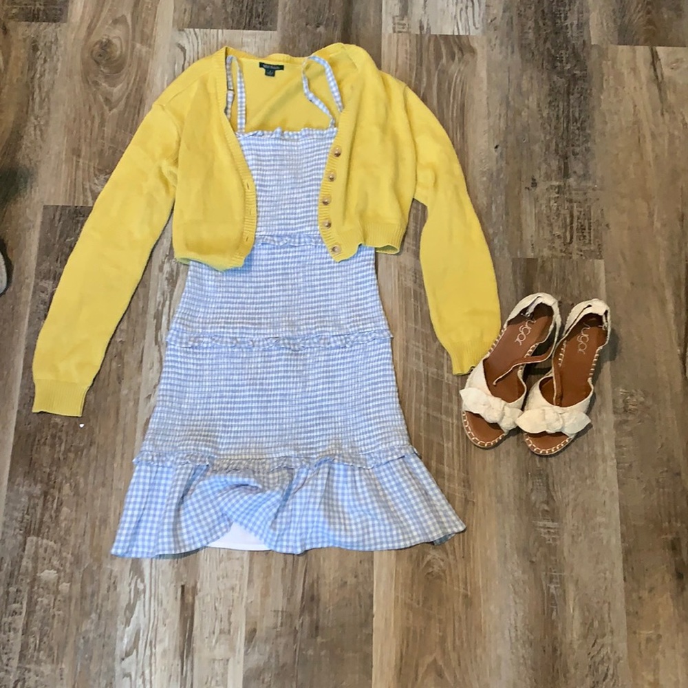 Blue and white checkered mini dress